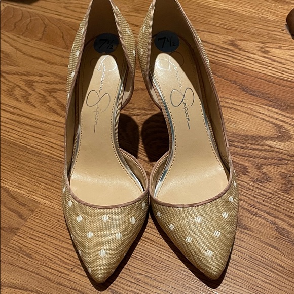 Jessica Simpson Beige Polka Dot Heels - Picture 1 of 5